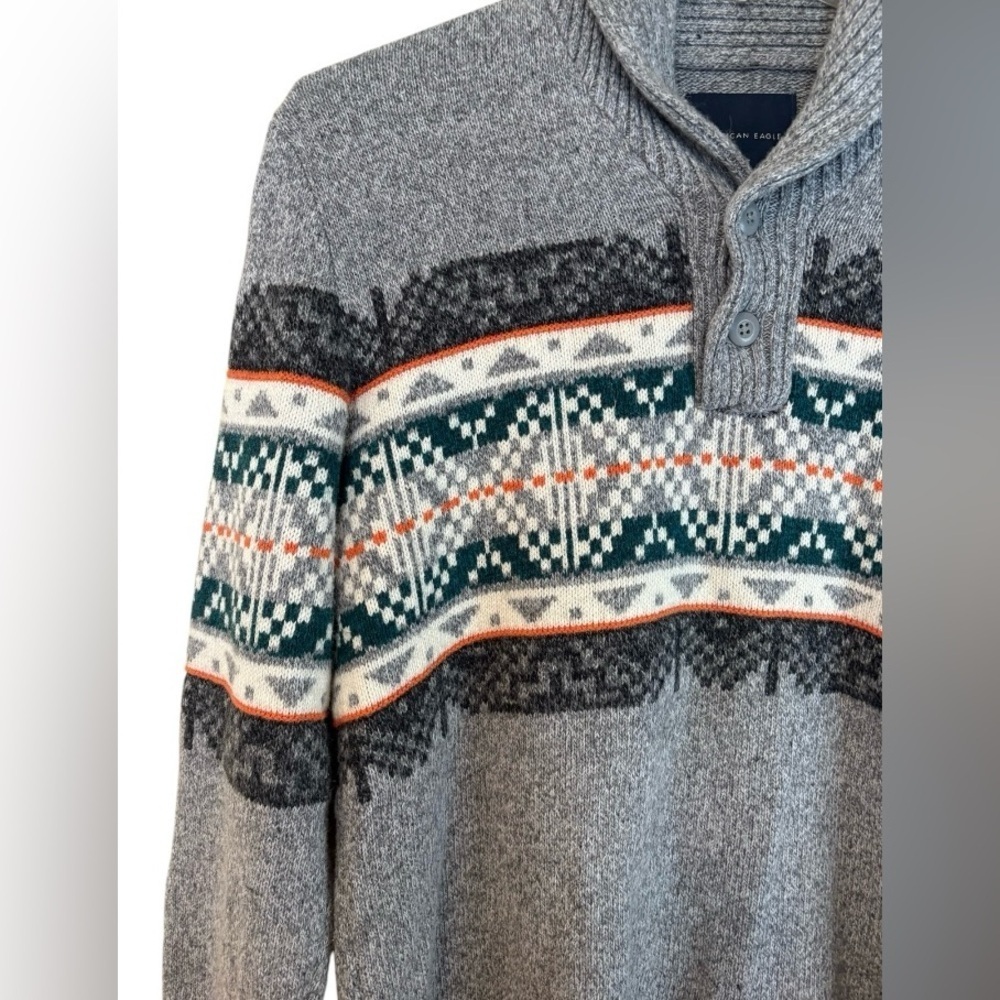 American Eagle Gray S Fair Isle Sweater - Picture 3 of 8